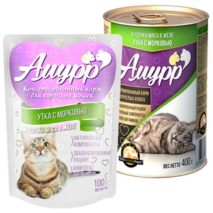 АМУРР корм д/кошек конс (400 г) желе/утка с морковью (1*20)