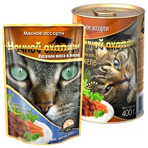 НОЧНОЙ ОХОТНИК корм д/кошек пауч (100 г) желе/мясное ассорти  (1*24)