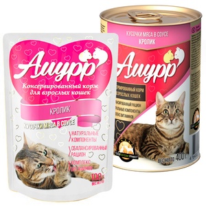 АМУРР корм д/кошек пауч (100 г) соус/кролик (1*24)