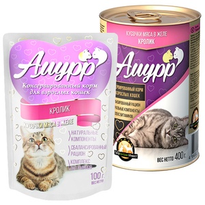АМУРР корм д/кошек пауч (100 г) желе/кролик (1*24)