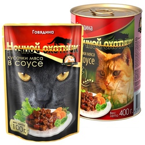 НОЧНОЙ ОХОТНИК корм д/кошек пауч (100 г) соус/говядина (1*24)