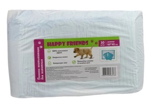 HAPPY FRIENDS пеленки впитывающие 60*90см 30 шт, зоомарк