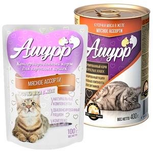 АМУРР корм д/кошек конс (400 г) желе/мясное ассорти (1*20)