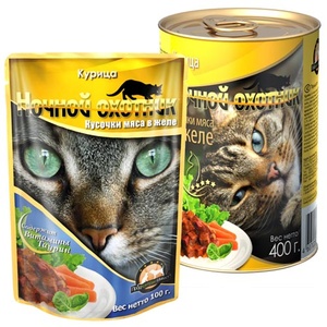 НОЧНОЙ ОХОТНИК корм д/кошек пауч (100 г) желе/курица (1*24)