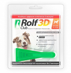 РОЛЬФ КЛУБ 3D Капли от клещей и блох д/собак 10-20 кг