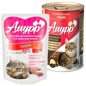 АМУРР корм д/кошек пауч (100 г) соус/говядина (1*24)