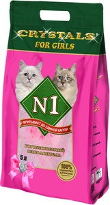 НАПОЛНИТЕЛЬ №1 Кристалс д/кошек (5 л) For Girls силикагель (розовый) (1*8)