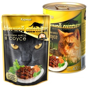 НОЧНОЙ ОХОТНИК корм д/кошек пауч (100 г) соус/курица (1*24)