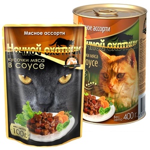 НОЧНОЙ ОХОТНИК корм д/кошек конс (415 г) соус/мясное ассорти  (1*20)