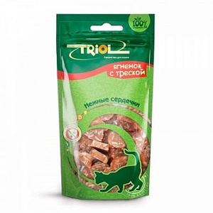 НЕЖНЫЕ сердечки д/кошек из ягненка с треской (40 г) триол