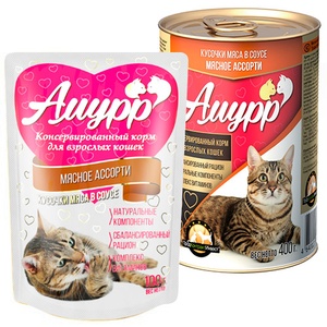 АМУРР корм д/кошек пауч (100 г) соус/мясное ассорти (1*24)