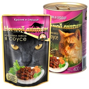 НОЧНОЙ ОХОТНИК корм д/кошек конс (415 г) соус/кролик/сердце  (1*20)