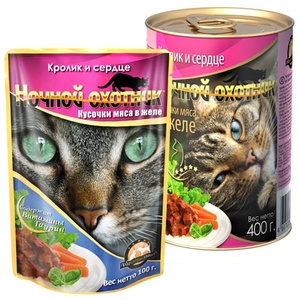 НОЧНОЙ ОХОТНИК корм д/кошек конс (415 г) желе/кролик/сердце  (1*20)