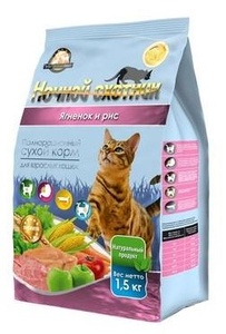 НОЧНОЙ ОХОТНИК корм д/кошек сух (1,5 кг) ягненок/рис