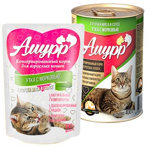 АМУРР корм д/кошек пауч (100 г) соус/утка/морковь (1*24)