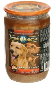 ВЕРНЫЕ ДРУЗЬЯ корм д/собак конс (650 г) говядина/курица/паштет ст/банка (1*8)